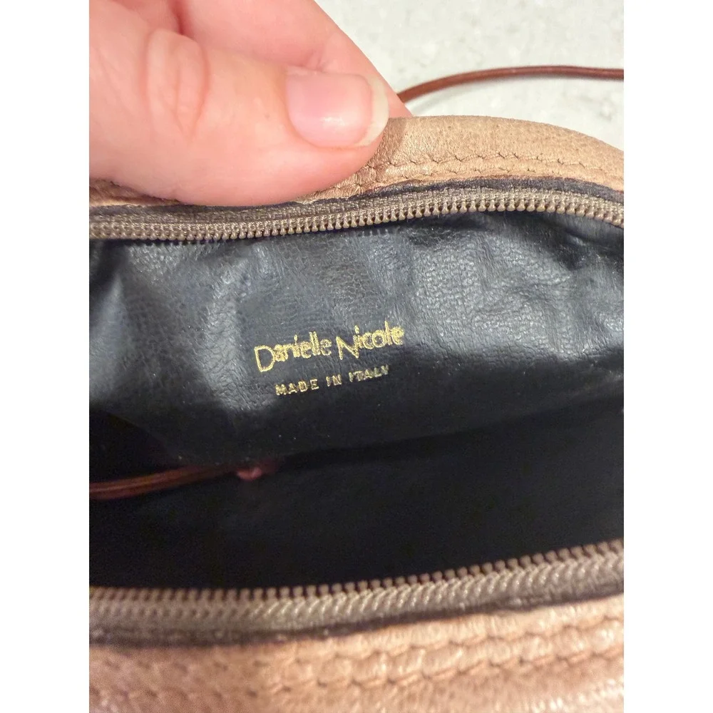 Vintage Danielle Nicole Genuine Leather Crossbody Bag Tan Brown Round Made Italy